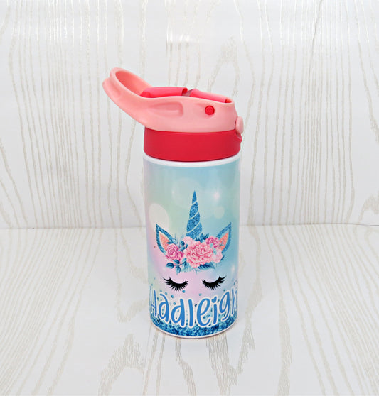 12 oz Stainless Steel Princess Water Bottles - Blue Ice Queen Tumbler -  Girls Water Bottle - Flip Top - Insulated Reusable - Straw - Personalized
