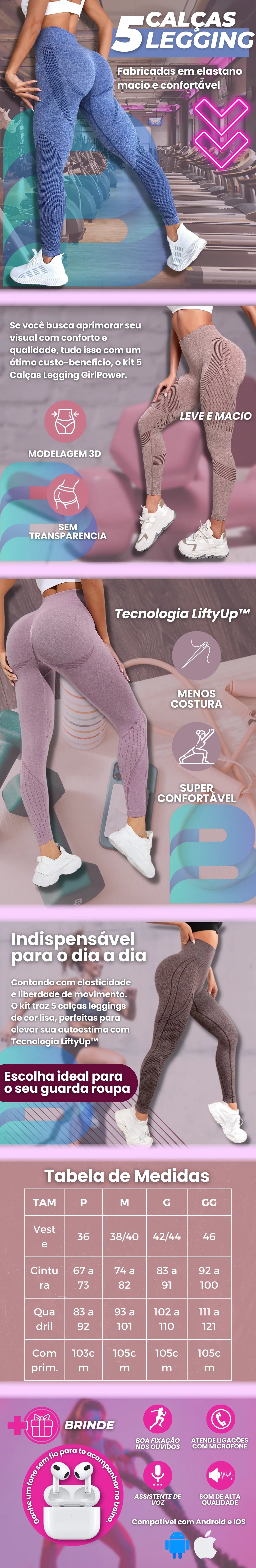 Kit 5 Calças Legging - Levanta Bum Bum + frete grátis