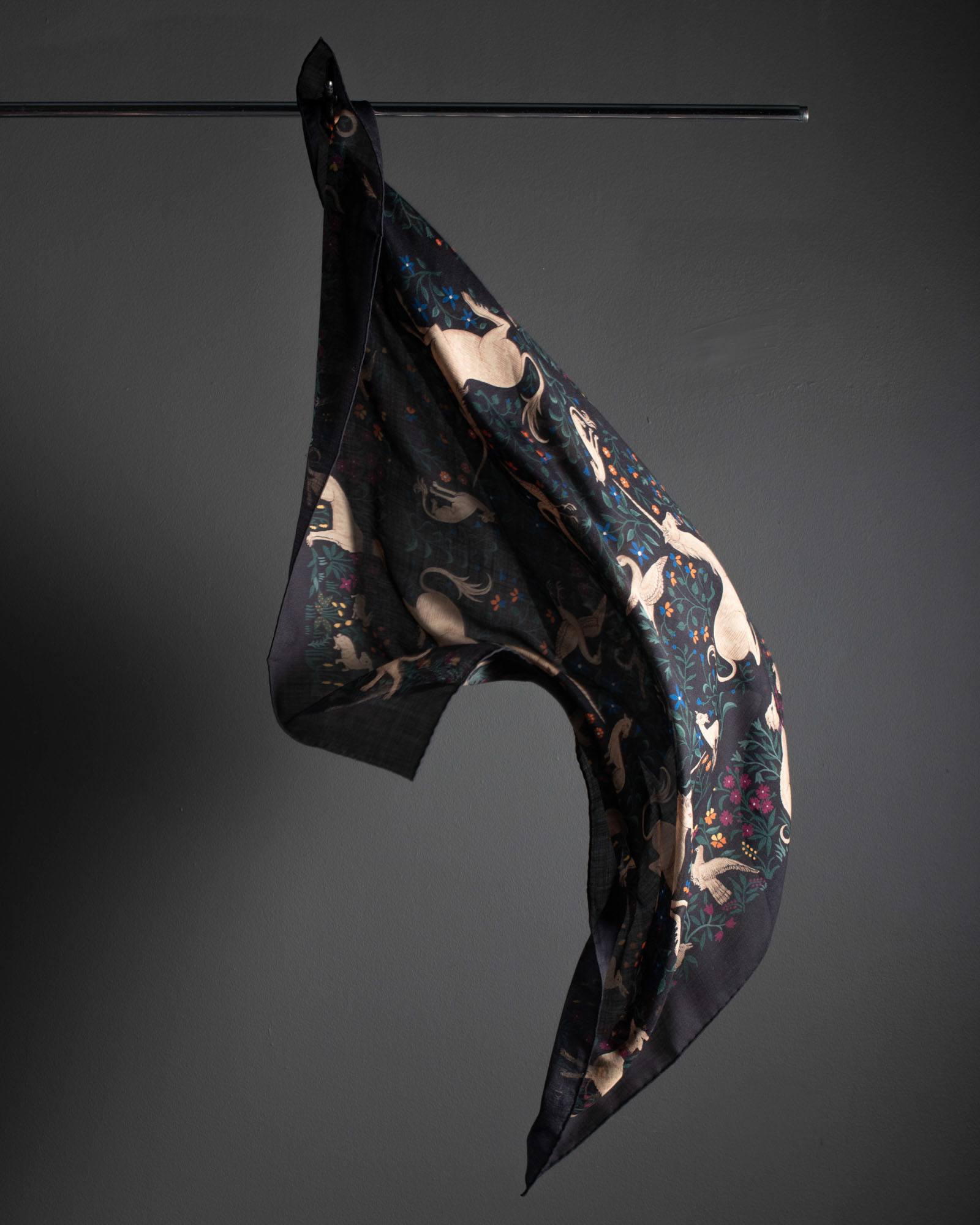 Black Unicorn Print Wool-Silk Square Scarf – Drakes US