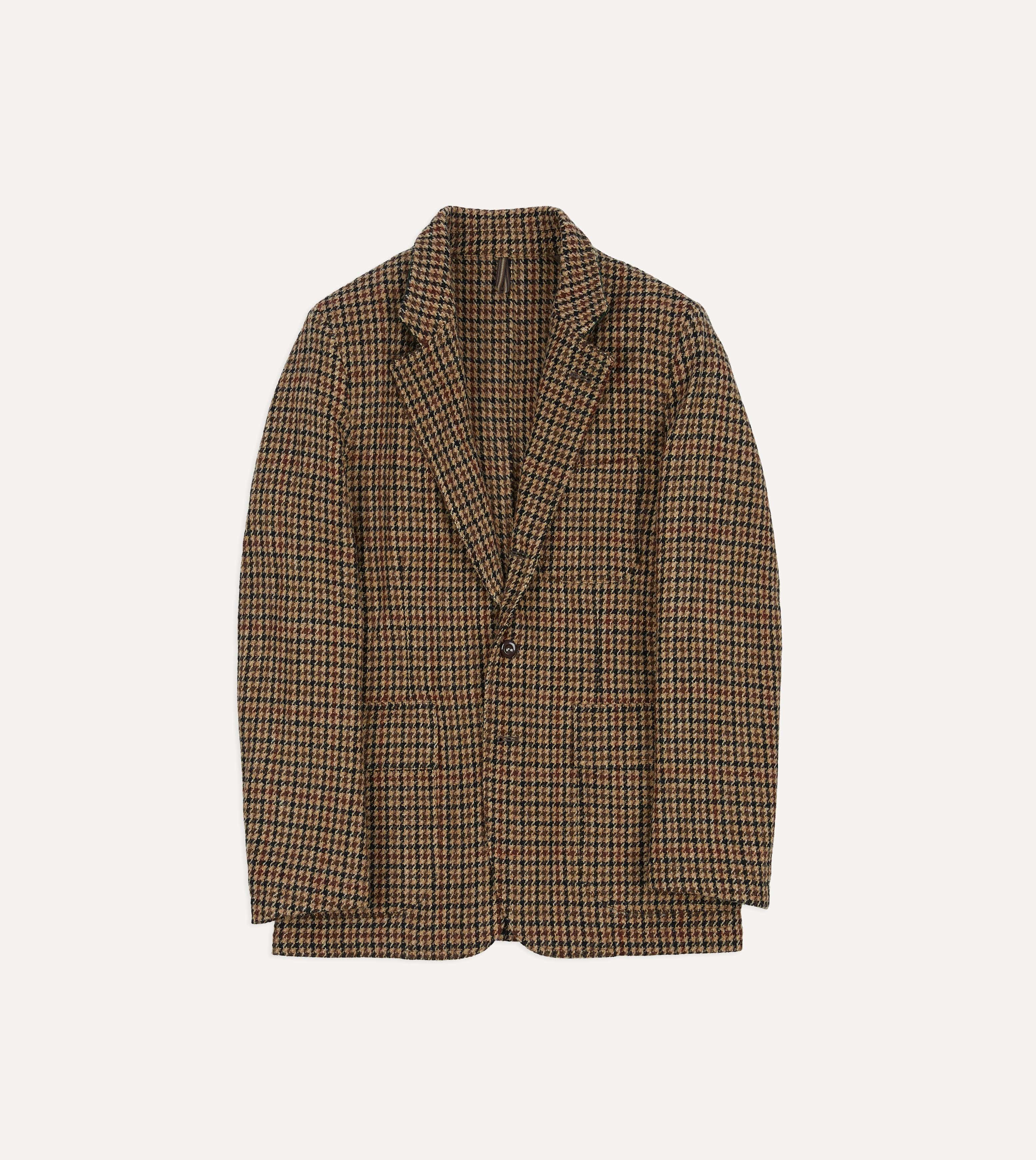 Brown Houndstooth Check Harris Tweed Games Blazer Mk. VII - Drakes product image