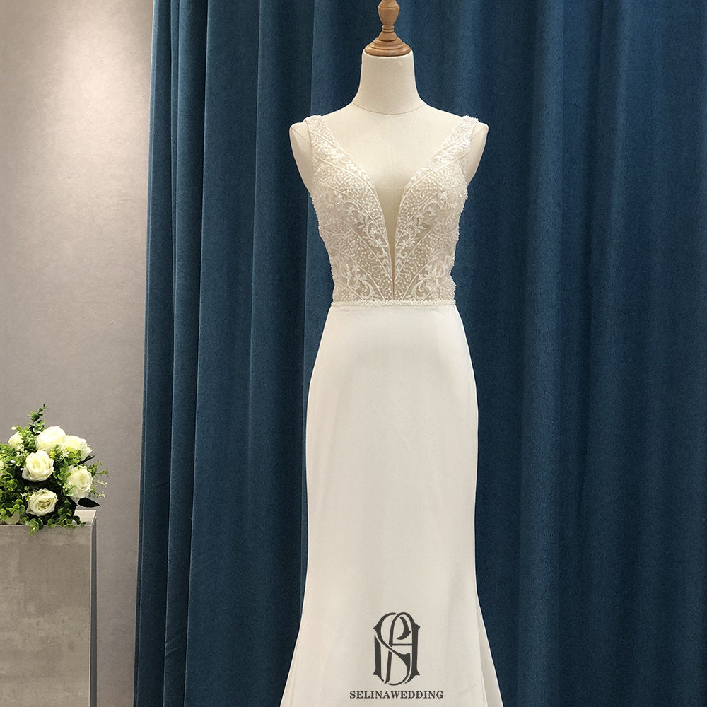 Elegant V-Neck French Wedding Dress selina202252386