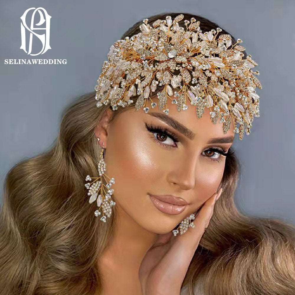 Gold White Crystal Diamond Bridal Wedding Tiara selina202241810