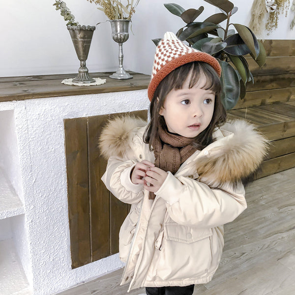 Girls Outwear  Children's down jacket thickening plus size fur collar down jacket mid-length coat
