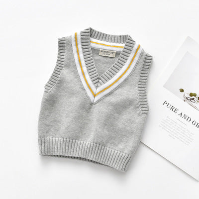 Boy Tops V-neck Children's Knitted Vest Top Children's Clothing Student Sweater For 4-12y