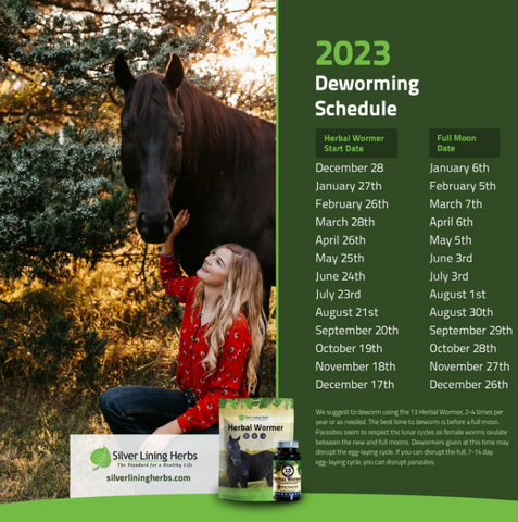 Silver Lining Herbs' deworming horse schedule for 2023