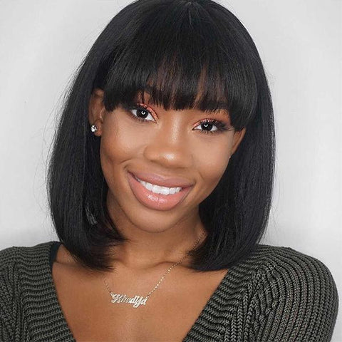 Silk Base Top Bob Wig With Bangs