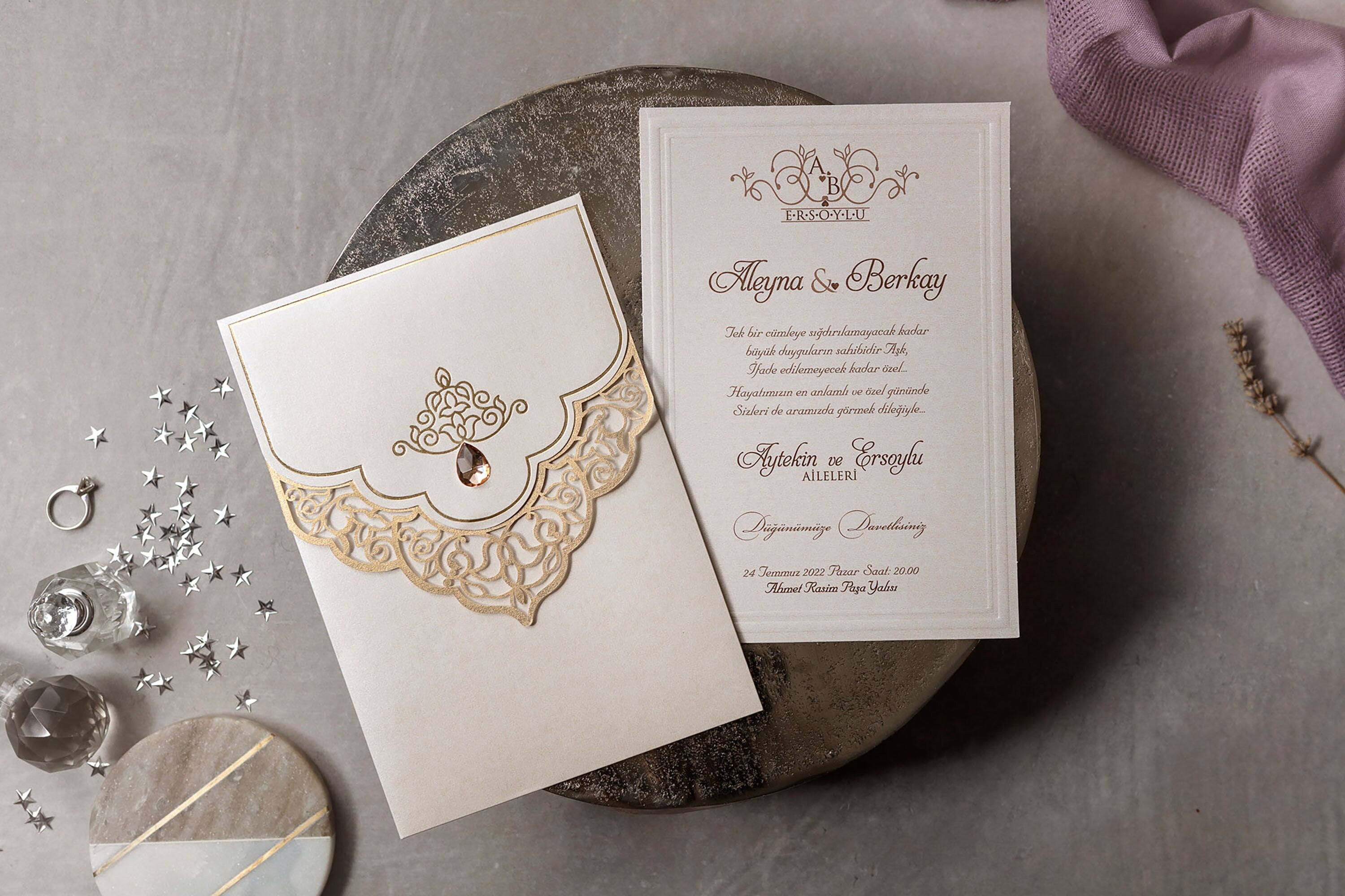 Elegant Diamond Invite, Wedding invitation, Laser Cut Wedding Invitati