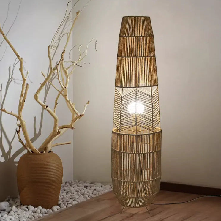 Vintage Rattan Floor Lamp or Table Lamp - Handmade Wicker Design - Alternate View