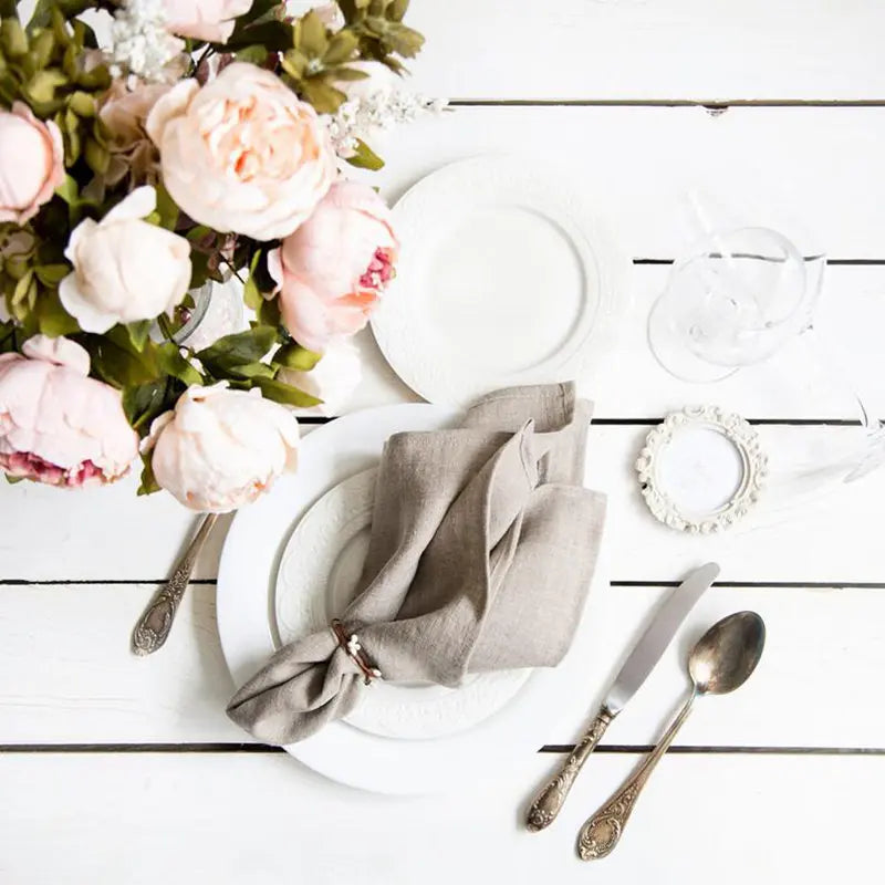 White and Grey Linen Napkins Set - Pack of 6 - Alternate View