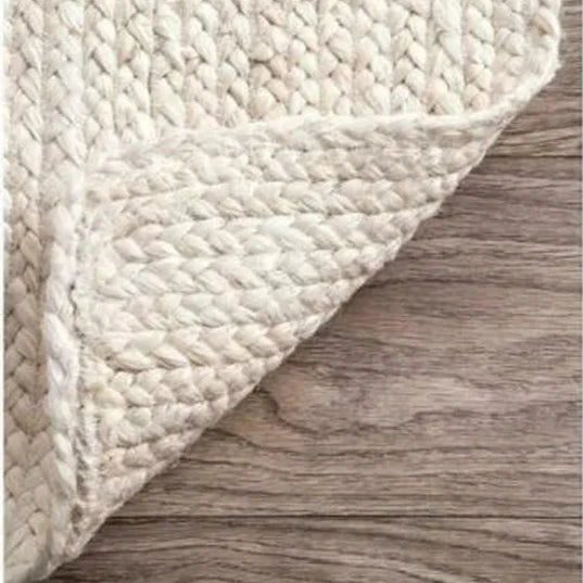 White Handmade Jute Rug - Braided Runner with Rustic Look - Alternate View