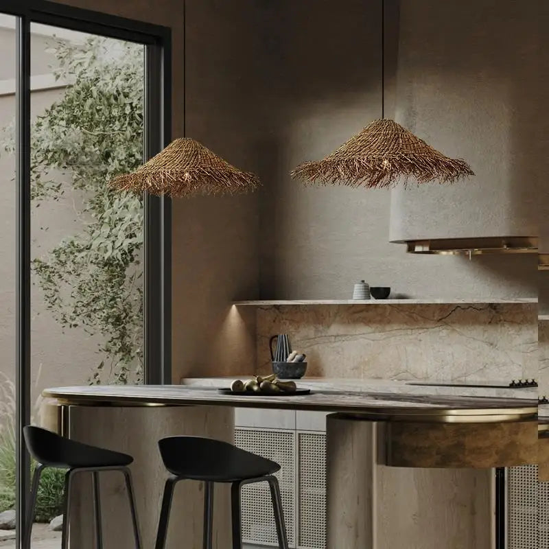 Vintage Wicker Pendant Lamp - Wabi-Sabi Chandelier - S5e047bf74e4a421f9007f85838678bf7u