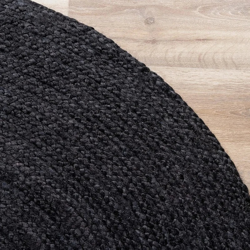 Round Handmade Black Jute Rug - Alternate View