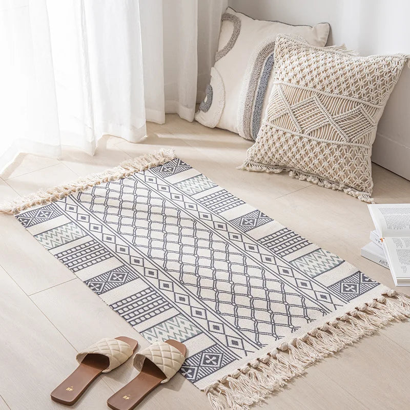Linen Vintage Tassels Rug - Boho Aesthetic - Product view 8