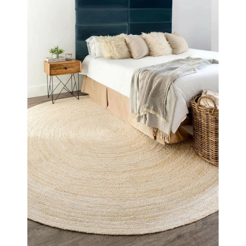 Round Reversible Jute Braided White Rug - Farmhouse Area Carpet for Bedroom - Product view 2