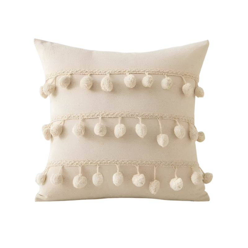 Beige Tufted Cushion Cover - Wabi-Sabi Tassel Crochet Decor