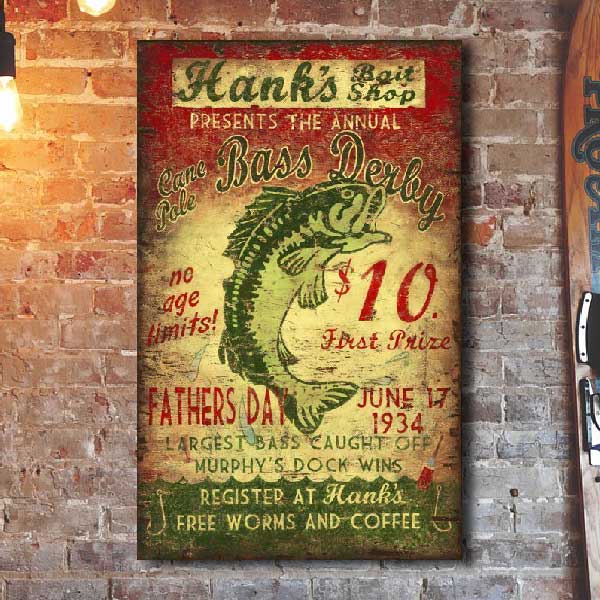 Bass Fish Lures, Vintage Ad, Decorative Sign