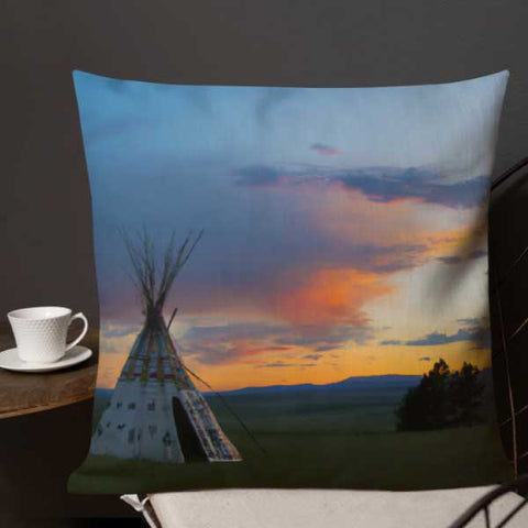 throw pillow front - teepee on the plains at sunset