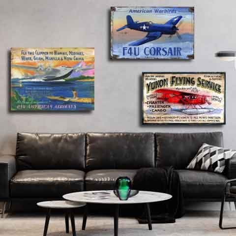 Vintage signs with various airplanes