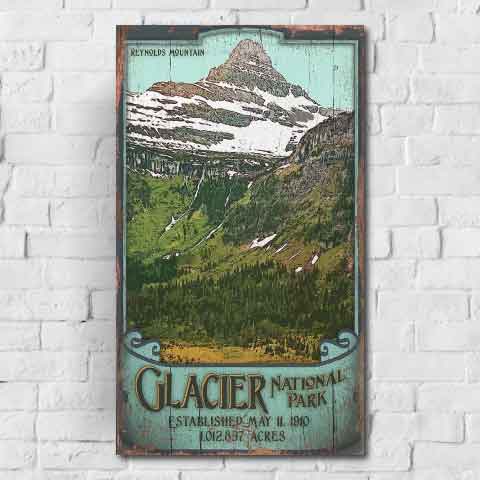 Glacier National Park distressed wood sign