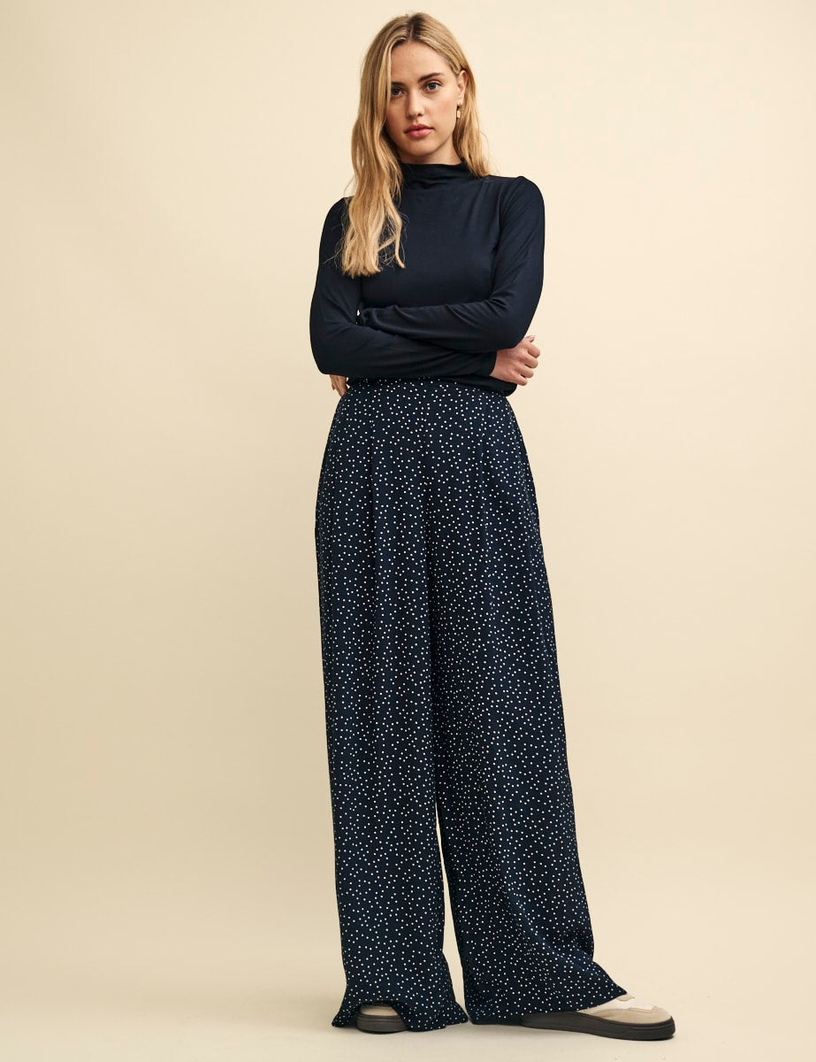 Black Spot Print Zeena Full Length Trouser