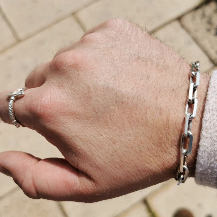 mens silver chain link bracelet