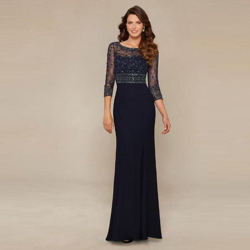 Guest Dressed-Navy Beaded Mother of the Bride / Groom Dress with Three ...