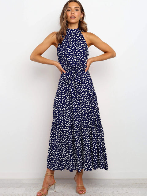 Guest Dressed-Polka Dot/Floral Maxi High Neck Dress