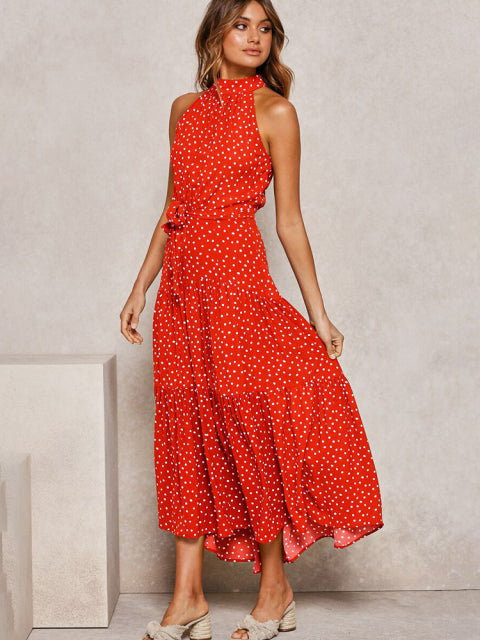 Guest Dressed-Polka Dot/Floral Maxi High Neck Dress