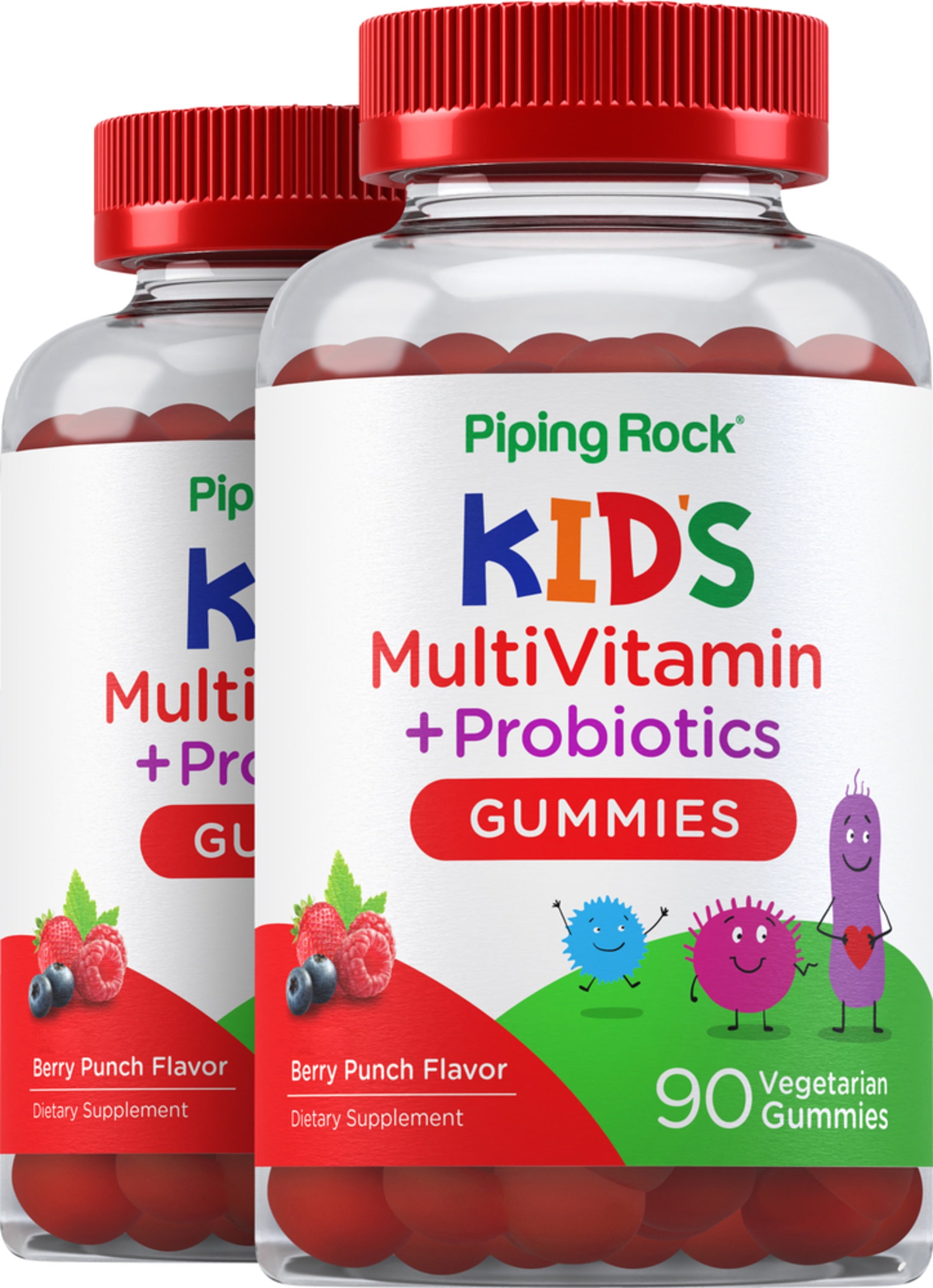 Kids Multivitamin + Probiotic Gummies (Delicious Berry Punch), 90 Vegetarian Gummies, 2 Bottles