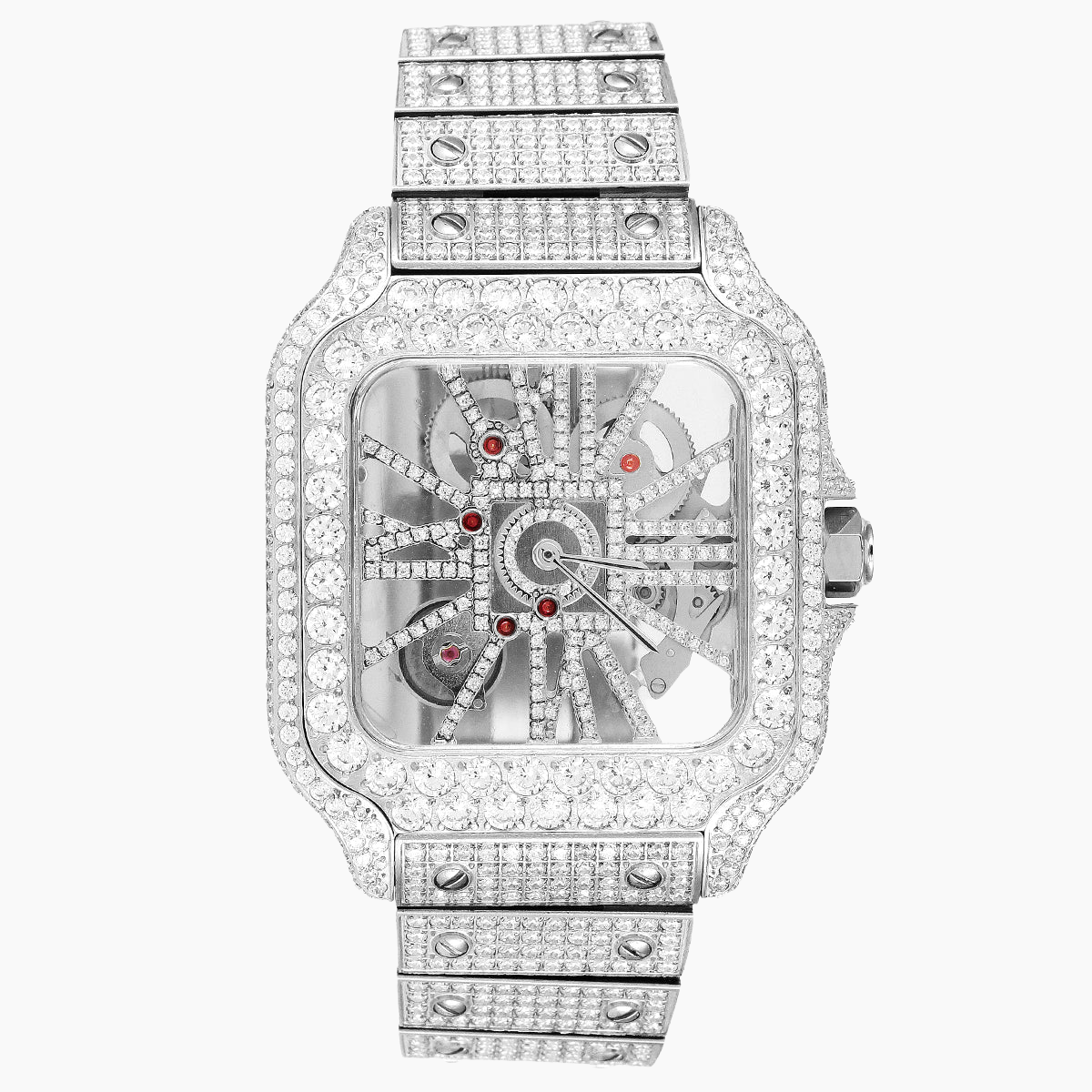 Moissanite Skeleton White Tone Dial Watch - Zotic product image