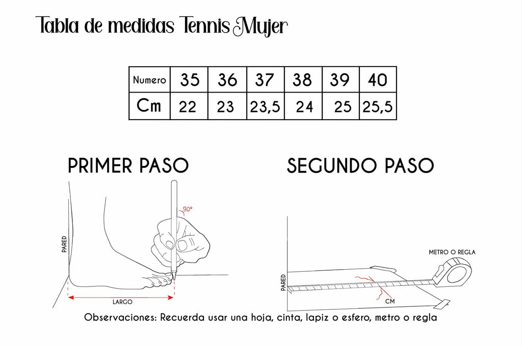 Tabla de medidas Tenis Jorge Ramirez