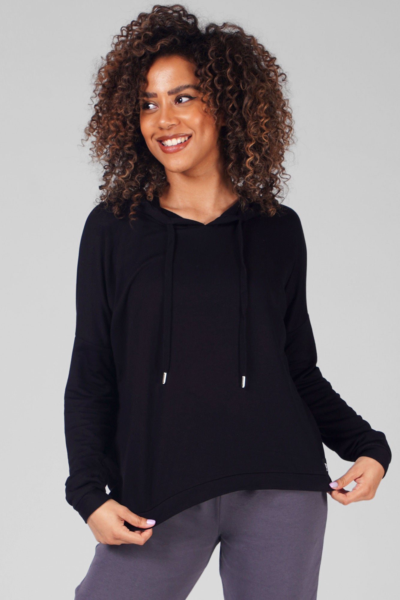 lace up dip hem hoodie