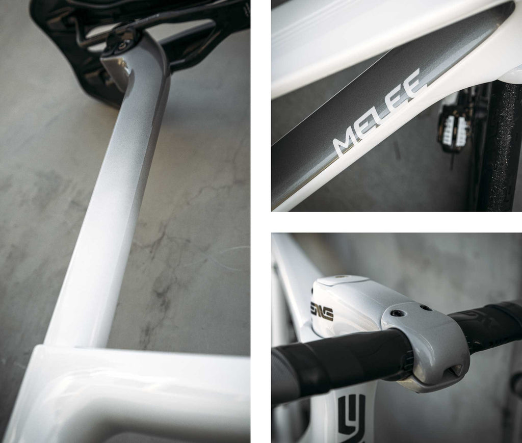 details of the custom white enve melee bike