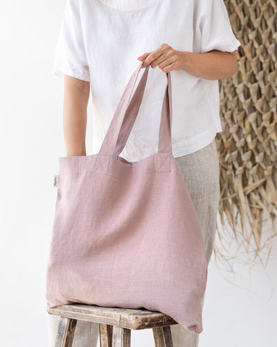 Drawstring Linen Laundry Bag in Light gray