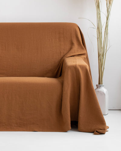 Waffle Linen Couch Cover in Beige, MagicLinen