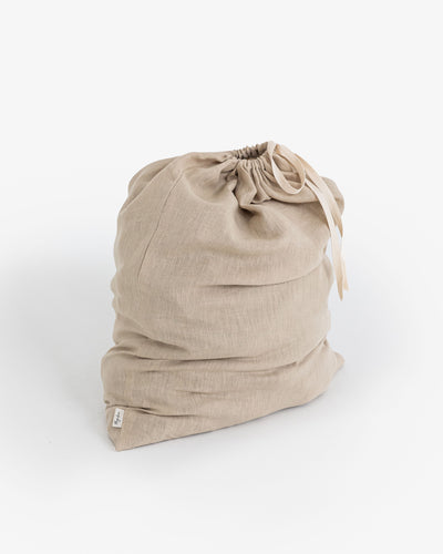 Drawstring Linen Laundry Bag in Light gray