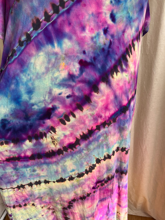 Tie Dye Dress, 2X, Maxi Dress, Short Sleeve, Long with side slits, Gre –  nancyshandmadegoods