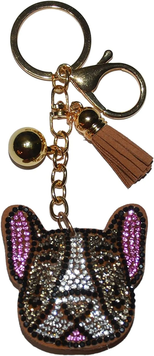 Bling Rhinestone French Bulldog Puffy Tassel Key Chain Purse