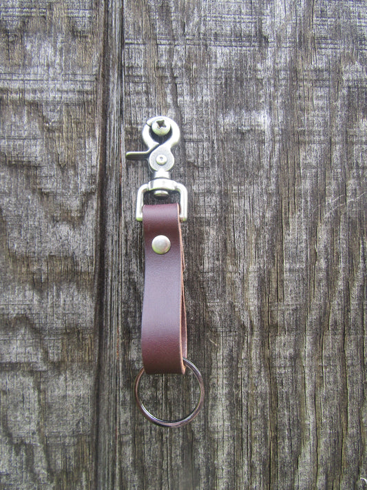 Handmade Hermann Oak latigo leather keychain with antique brass