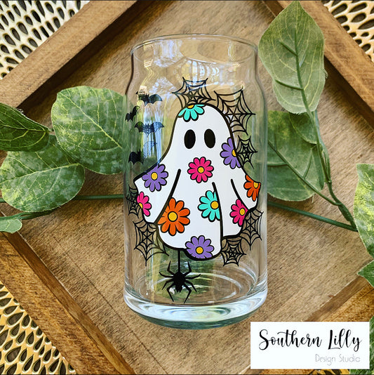 Ghost and Flowers Cup, Ghost Floral Cup, Halloween Cup with Lid