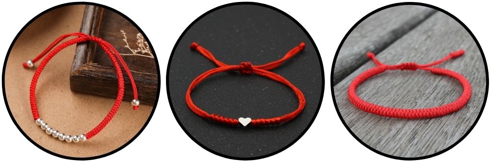 Trio de bracelets couple avec fil rouge porte-bonheur