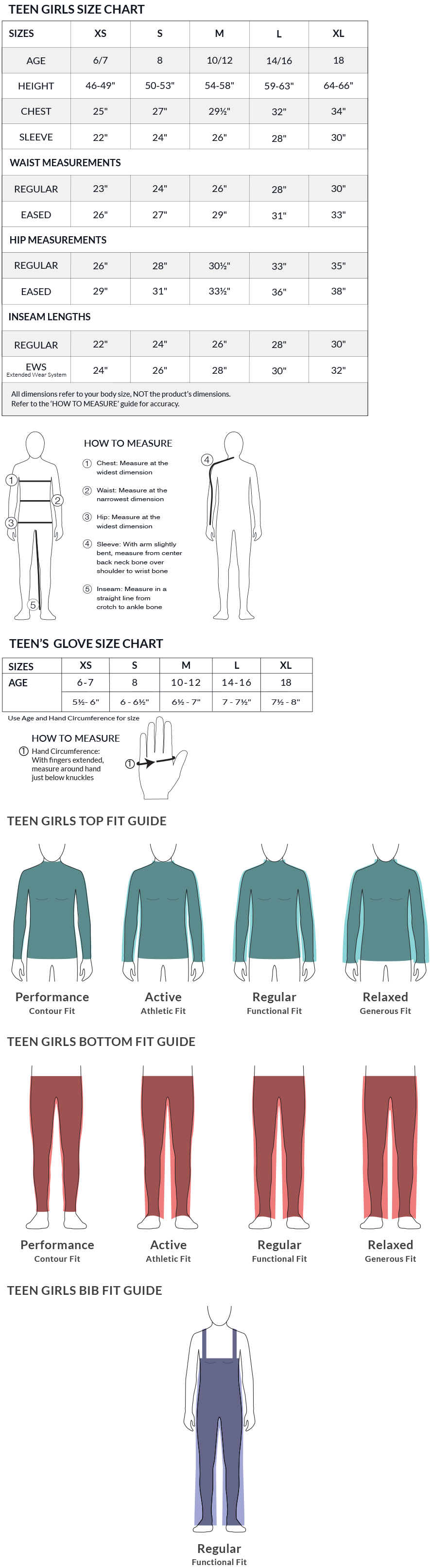 Teen Girls Sizing Chart – Obermeyer E-Commerce