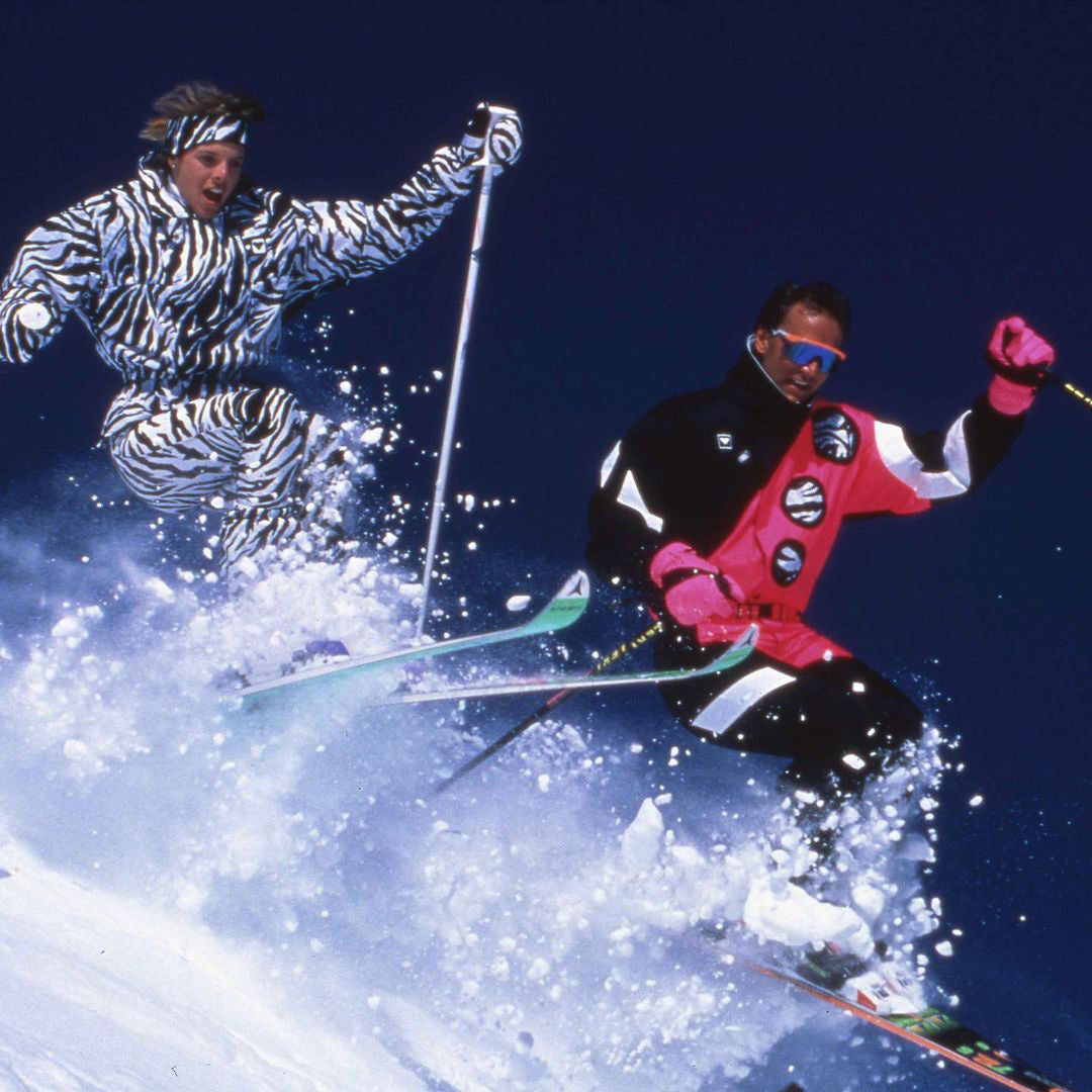 Two men skiing in the 1990s