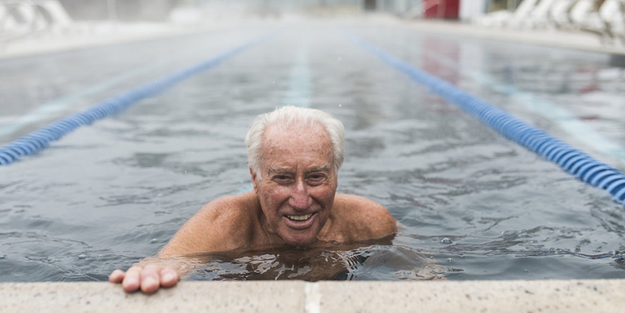 Klaus Obermeyer doing his daily swim