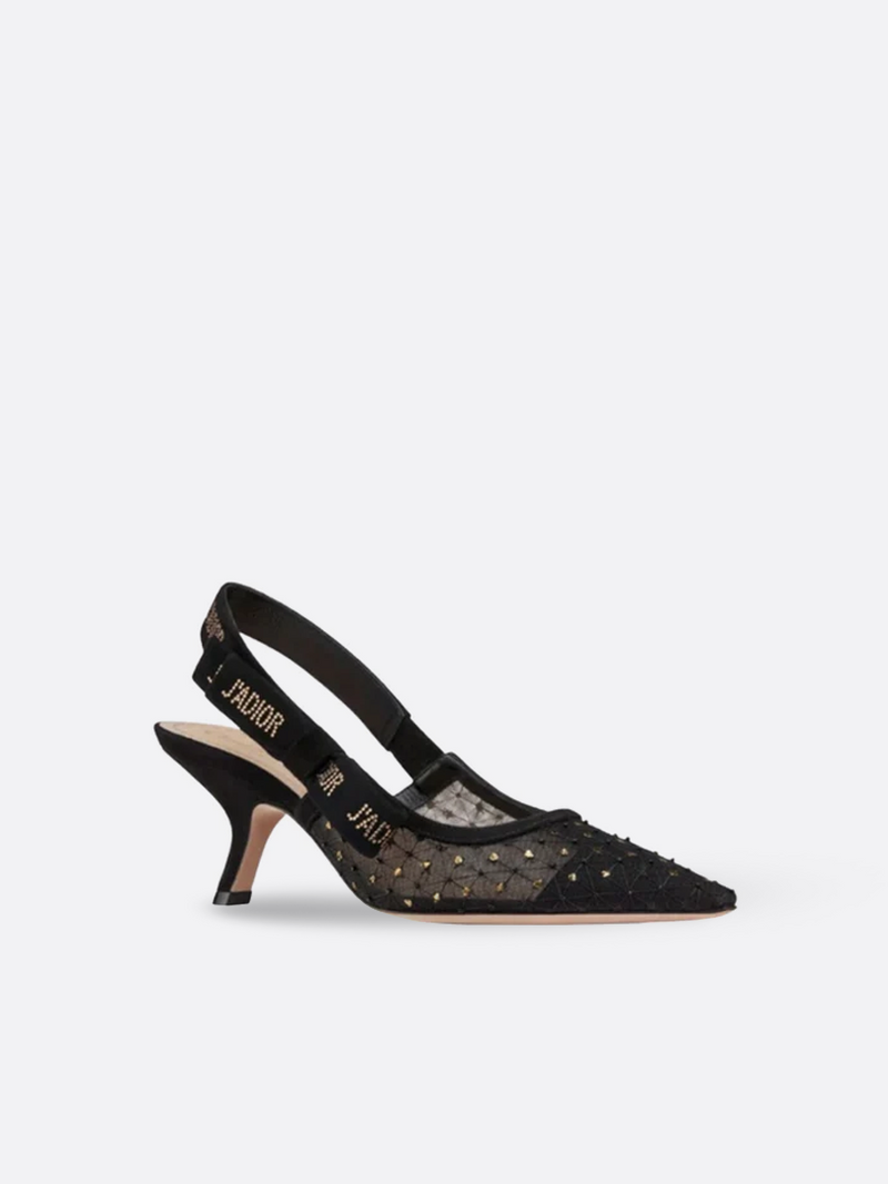 JAdior Slingback Pump Transparent Mesh Embroidered with White DLace Motif   DIOR