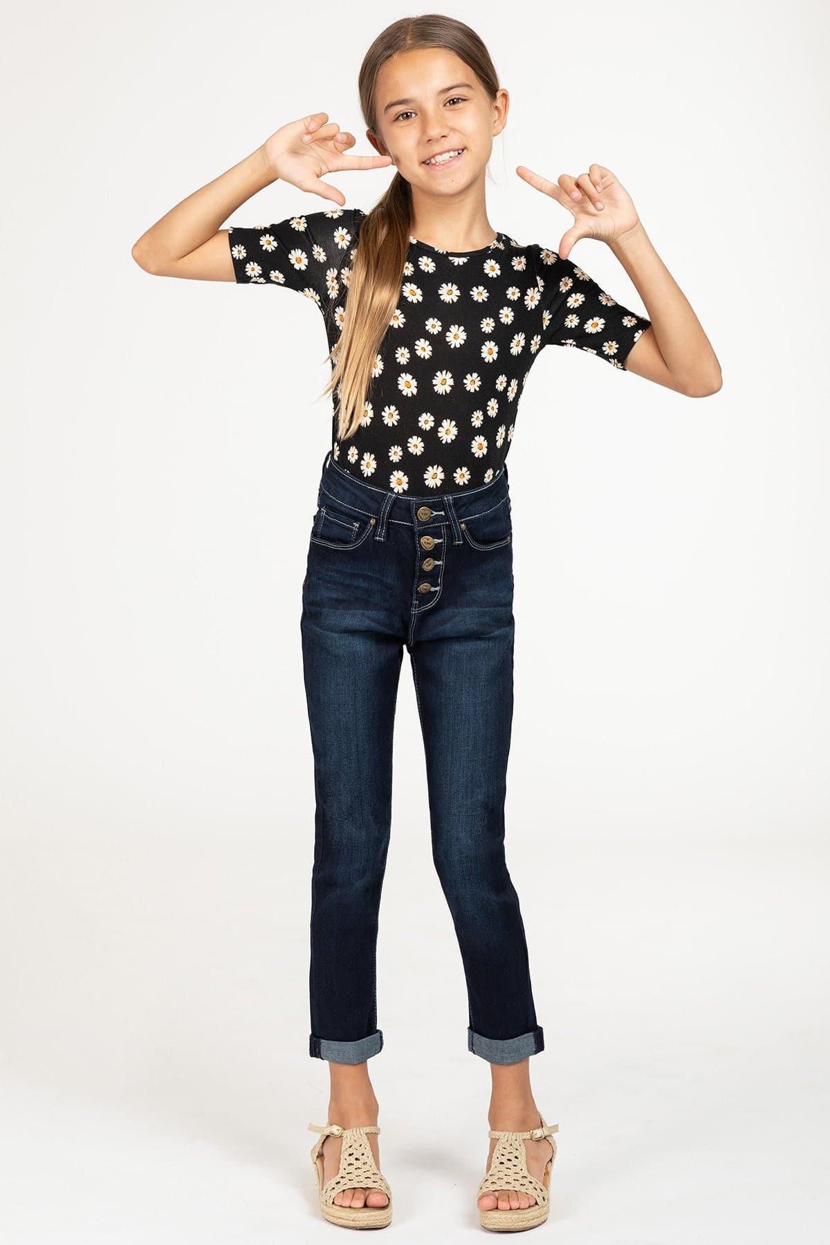 Girls Essential 3-Button Denim Skinny Jeans with Rolled Cuffs from YMI GIRLS  – YMI JEANS