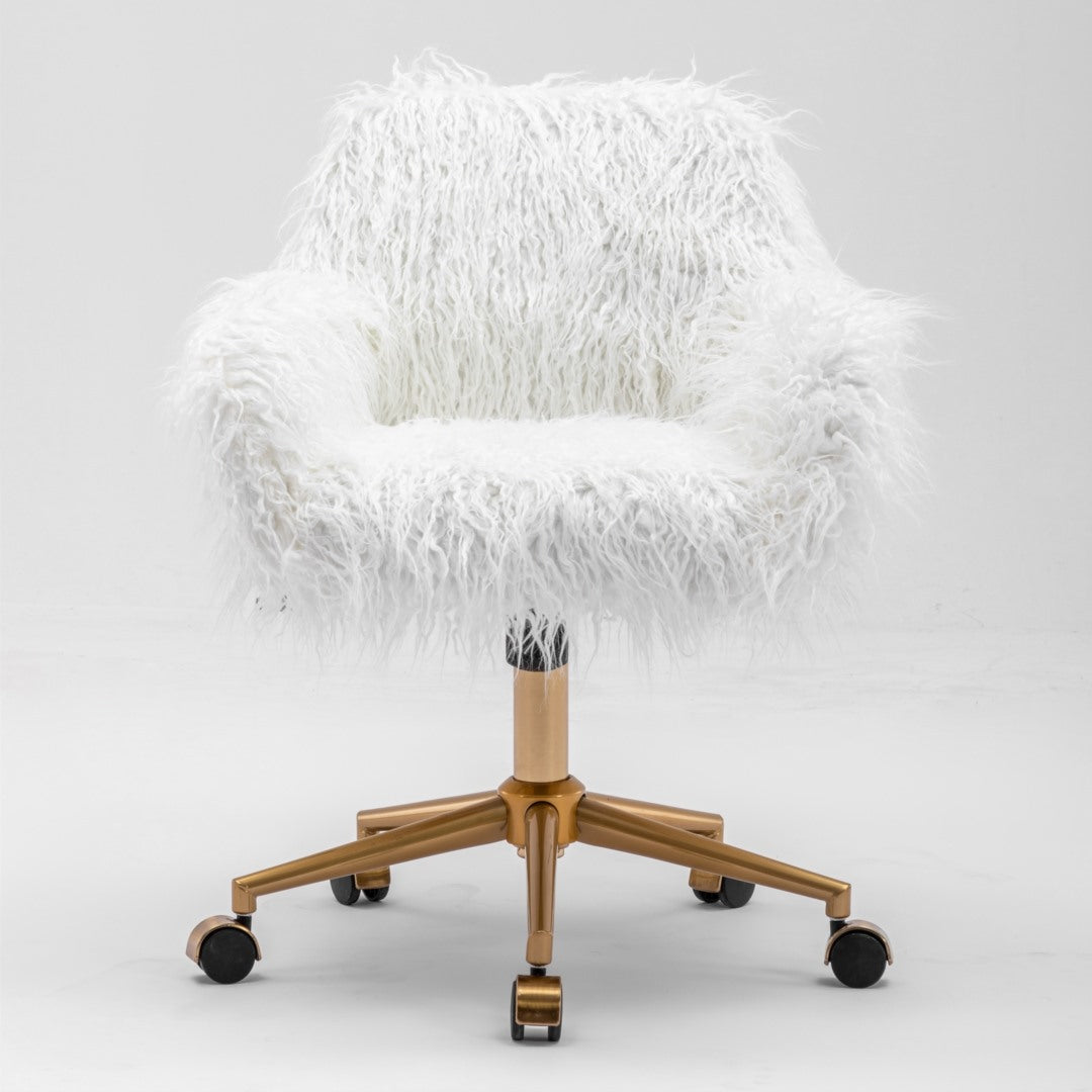 Amore Faux Fur Fluffy Home Office Chair -White - Odin Furniture