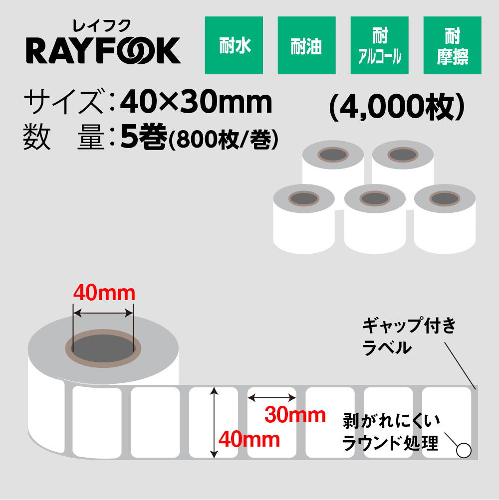 白無地サーマルラベル（40mm×62.5mm）外径幅 9cm 1巻当り500枚 20巻 [30030］ 通販