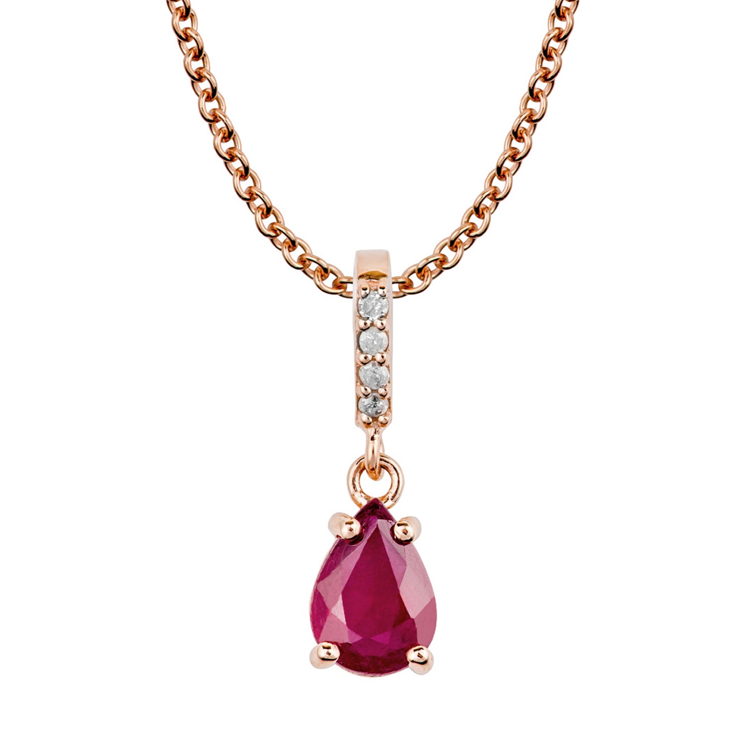 10k Rose Gold Genuine Pear-Shape Ruby and Diamond Drop Pendant Necklace