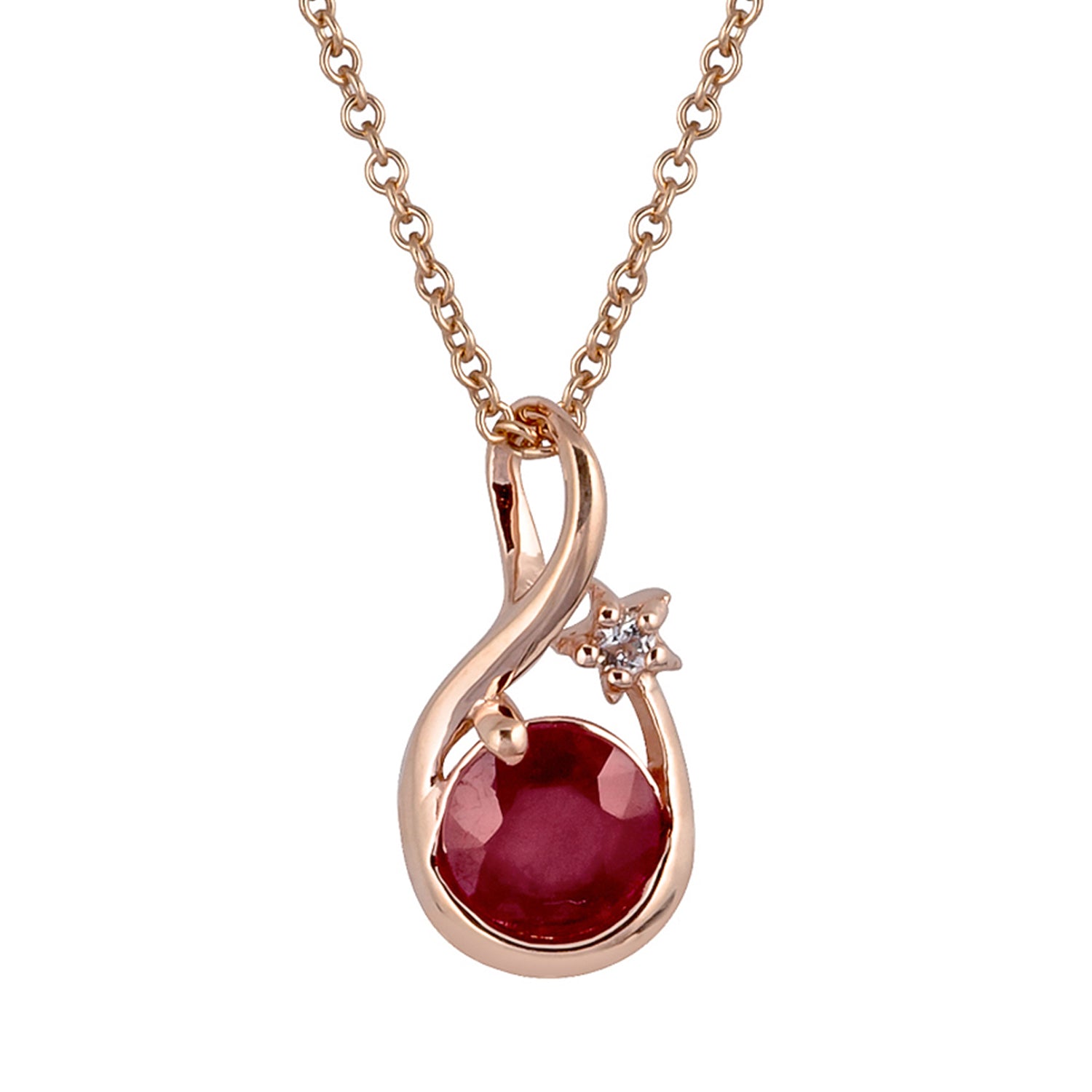 10k Rose Gold Genuine Round Ruby Pendant Necklace